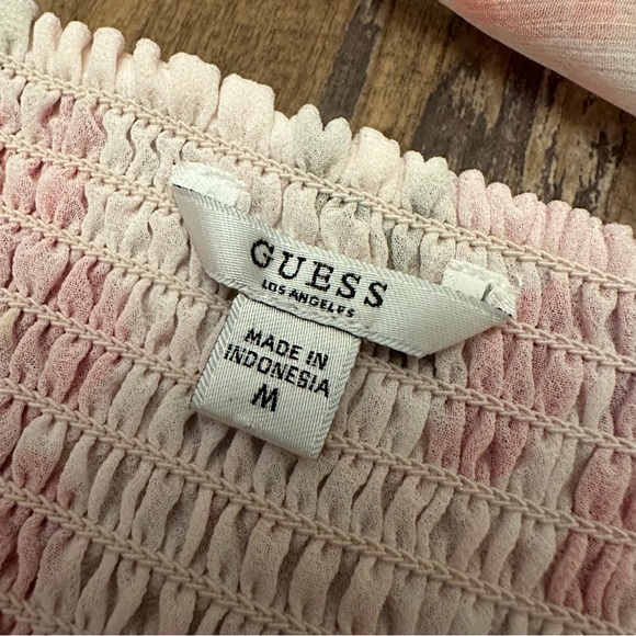 Guess Pink Gingham Floral Daydream Chiffon Cold Shoulder Peplum Top - Picture 8 of 12